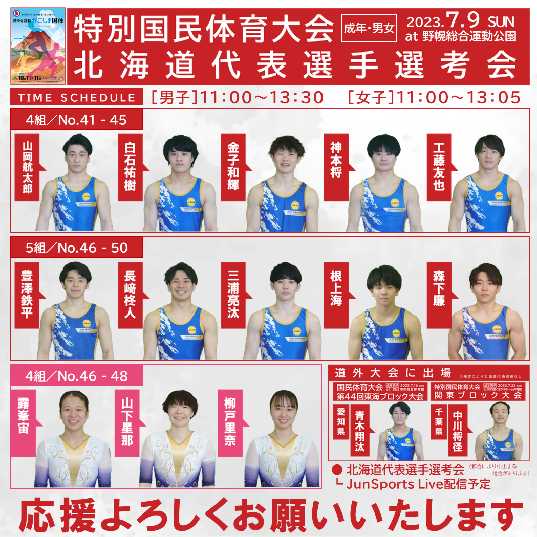 国体北海道代表選考会にジュンスポーツ北海道から男女13名が出場！